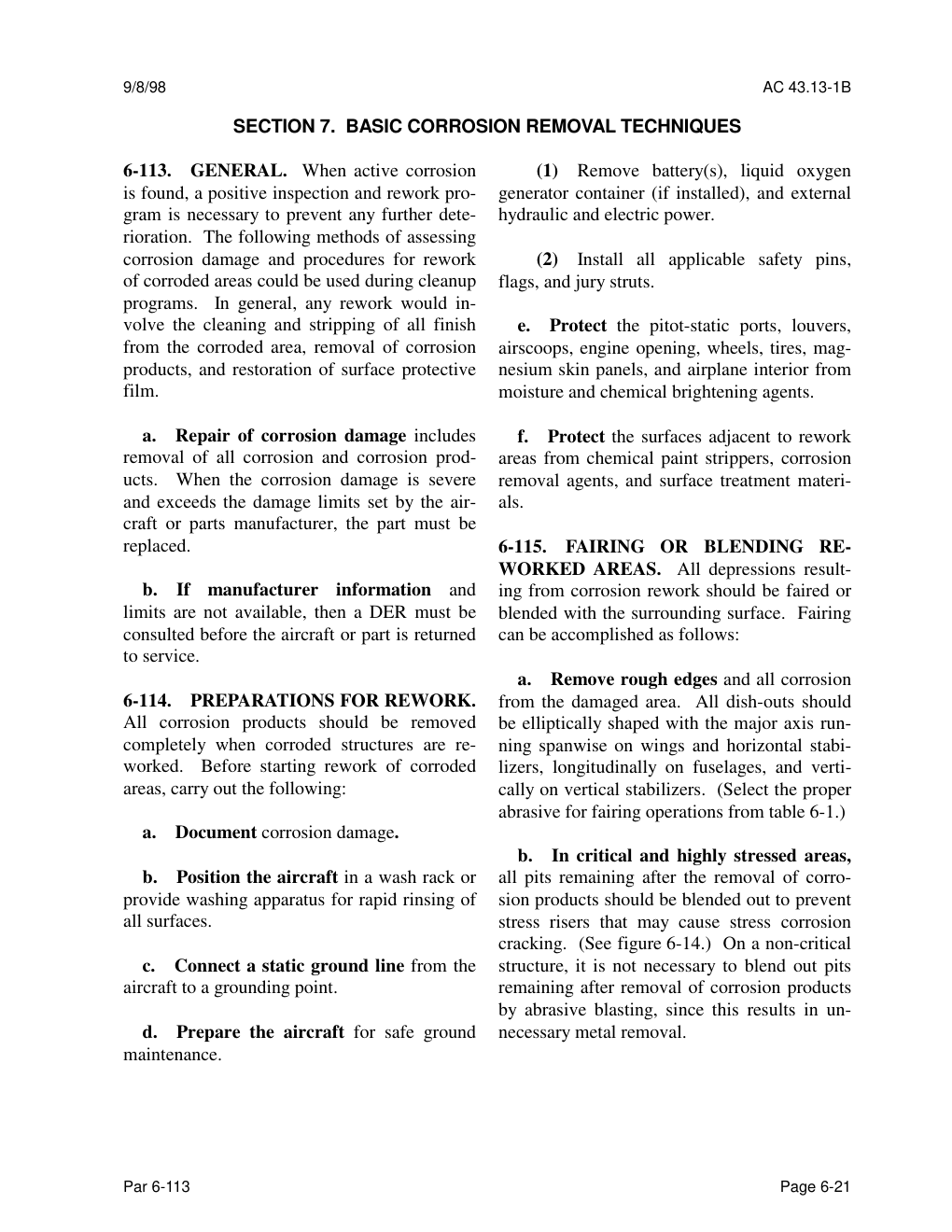 AC 43.13-1B page 6-21, corrosion rework, with the rework steps highlighted