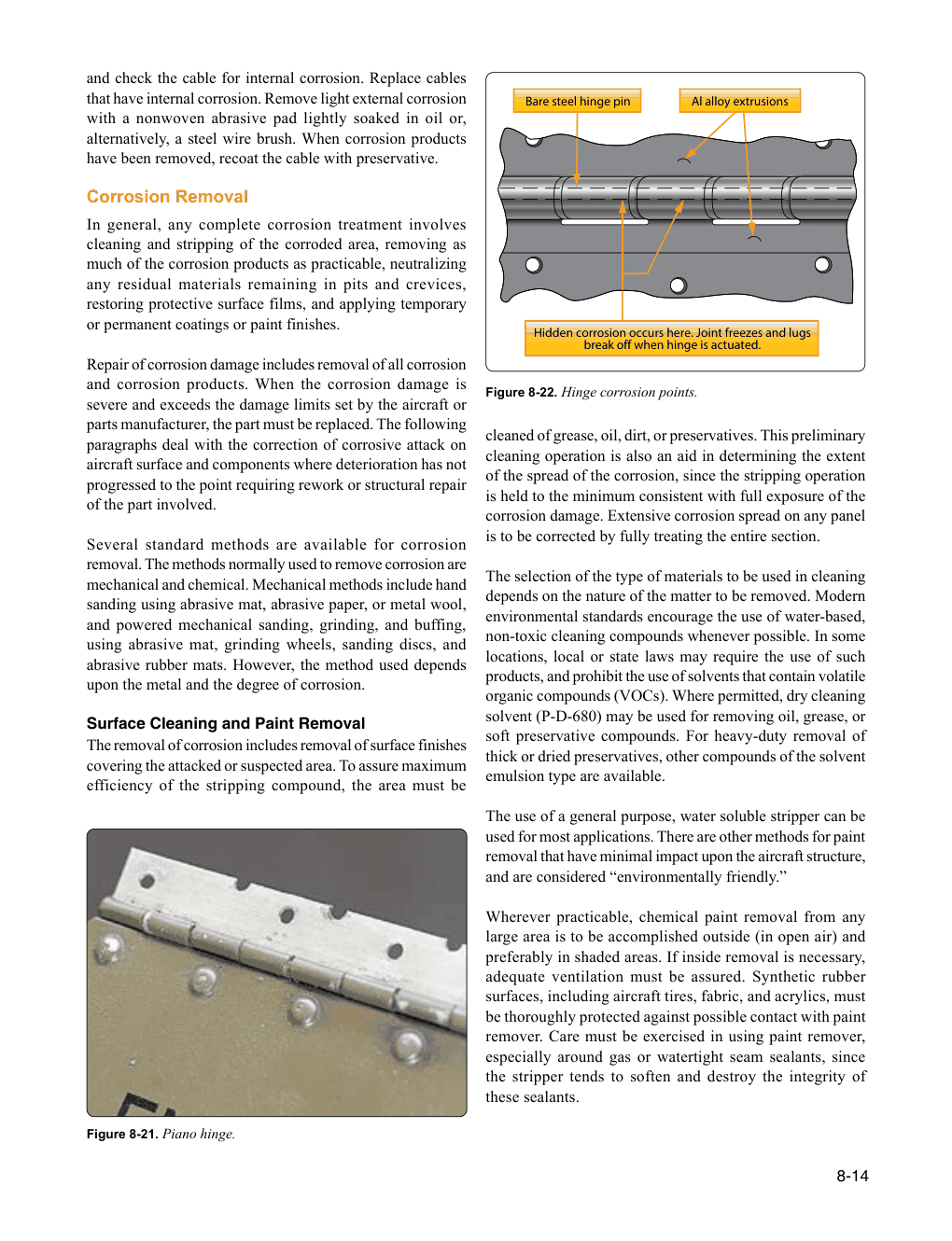 AMT General handbook page 8-14, corrosion removal, with the treatment steps highlighted