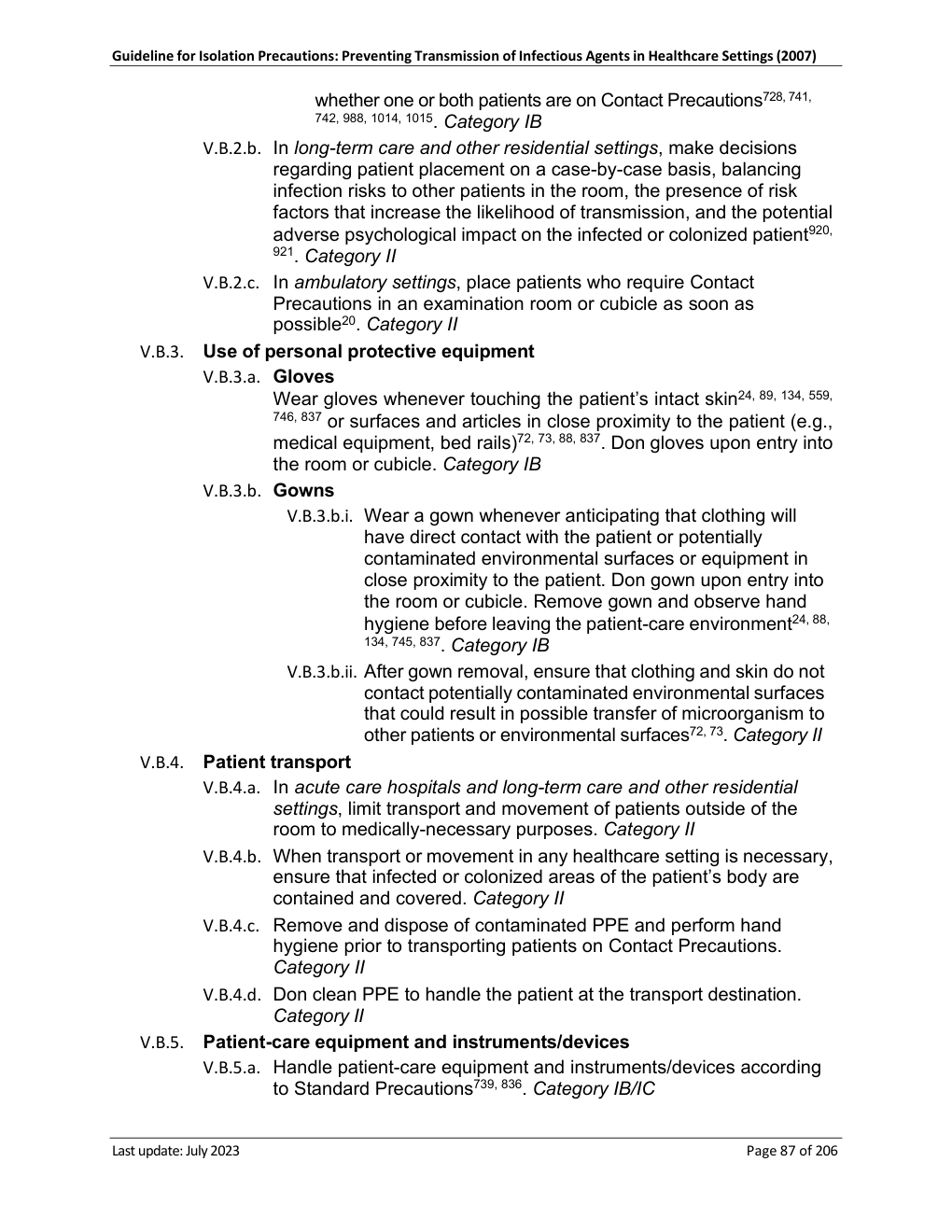 Isolation Precautions guideline page 87, with the glove and gown rules highlighted